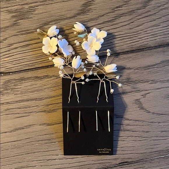 BHLDN White and Gold Floral Hair Pins - Picture 1 of 5